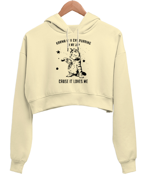 Karma Is A Cat Purring Taylor Swift Krem Kadın Crop Hoodie Kapüşonlu Sweatshirt