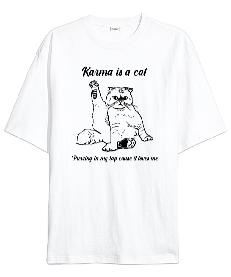 Karma Is A Cat Purring Taylor Swift V2 Beyaz Oversize Unisex Tişört