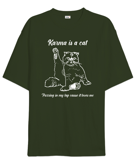 Karma Is A Cat Purring Taylor Swift V2 Haki Yeşili Oversize Unisex Tişört