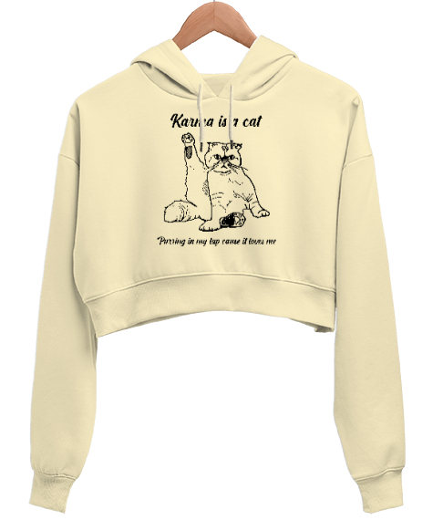 Karma Is A Cat Purring Taylor Swift V2 Krem Kadın Crop Hoodie Kapüşonlu Sweatshirt