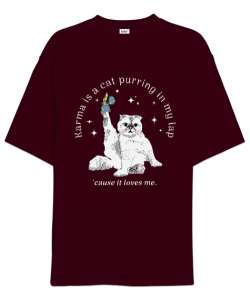 Karma is a cat Taylor Swift Midnights Bordo Oversize Unisex Tişört