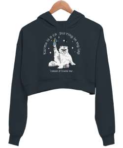 Karma is a cat Taylor Swift Midnights Füme Kadın Crop Hoodie Kapüşonlu Sweatshirt