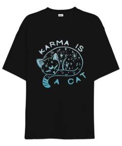 Karma is a cat Taylor Swift Midnights Siyah Oversize Unisex Tişört