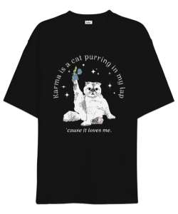 Karma is a cat Taylor Swift Midnights Siyah Oversize Unisex Tişört