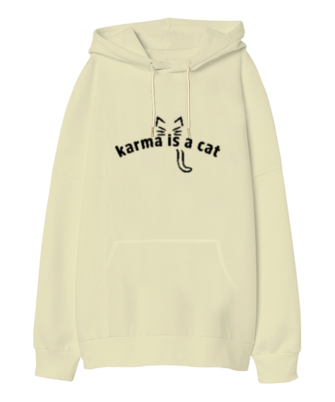 Karma Is A Cat Taylor Swift V2 Krem Oversize Unisex Kapüşonlu Sweatshirt