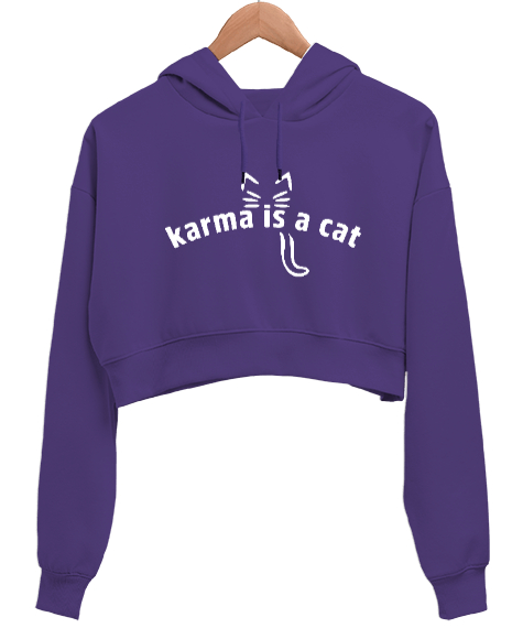 Karma Is A Cat Taylor Swift V2 Mor Kadın Crop Hoodie Kapüşonlu Sweatshirt