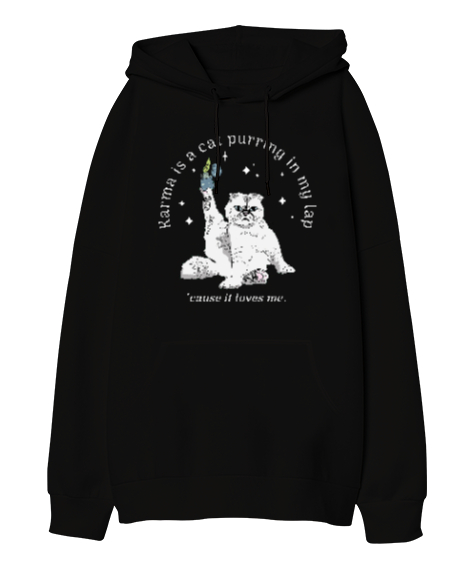 Karma is cat Taylor Swift Midnights Siyah Oversize Unisex Kapüşonlu Sweatshirt