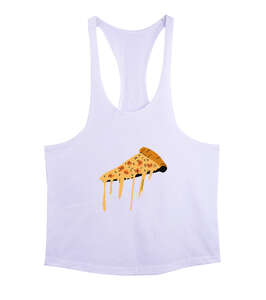 Kaşarı erimiş leziz pizza dilimi fitness gym motivasyon Beyaz Erkek Tank Top Atlet