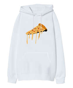 Kaşarı erimiş leziz pizza dilimi fitness gym motivasyon Beyaz Oversize Unisex Kapüşonlu Sweatshirt