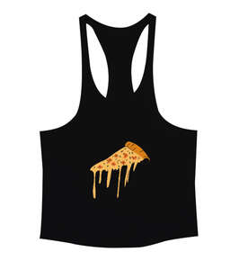 Kaşarı erimiş leziz pizza dilimi fitness gym motivasyon Siyah Erkek Tank Top Atlet