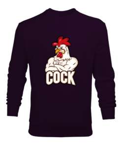 Kaslı Kızgın Horoz Koyu Mor Erkek Sweatshirt