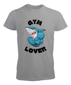 Kaslı Komik Gülen Fitness Köpekbalığı GYM Lover Gym Aşığı Özel Tasarım Gri Erkek Tişört