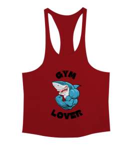 Kaslı Komik Gülen Fitness Köpekbalığı GYM Lover Gym Aşığı Özel Tasarım Kırmızı Erkek Tank Top Atlet