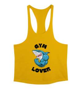 Kaslı Komik Gülen Fitness Köpekbalığı GYM Lover Gym Aşığı Özel Tasarım Sarı Erkek Tank Top Atlet