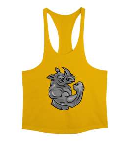 Kaslı Sporcu Fitness Güçlü Gergedan Sarı Erkek Tank Top Atlet