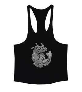 Kaslı Sporcu Fitness Güçlü Gergedan Siyah Erkek Tank Top Atlet