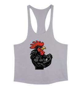 Kaslı Sporcu Fitness Güçlü Horoz Gri Erkek Tank Top Atlet