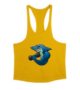 Kaslı Sporcu Fitness Köpek Balığı Sarı Erkek Tank Top Atlet