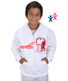 K.ATATÜRK tasarımlı Çocuk Kapüşonlu Hoodie Fermuarlı