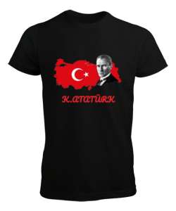 K.Atatürk Türkiye Baskılı Siyah Siyah Erkek Tişört