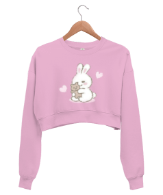 Kawaii Bunny Kadın Crop Sweatshirt