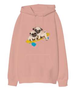 Kaykay yavru köpek baskılı Yavru Ağzı Oversize Unisex Kapüşonlu Sweatshirt