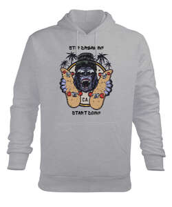 Kaykaycı Goril Gri Erkek Kapüşonlu Hoodie Sweatshirt