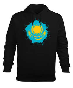 Kazakistan, Kazakhstan Symbol Siyah Erkek Kapüşonlu Hoodie Sweatshirt