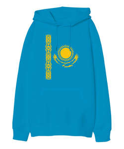 Kazakistan, Kazakhstan V3 Turkuaz Oversize Unisex Kapüşonlu Sweatshirt