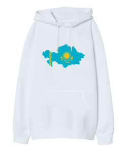 Kazakistan, Kazakhstan V4 Beyaz Oversize Unisex Kapüşonlu Sweatshirt