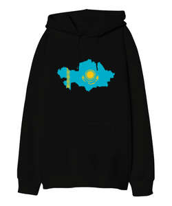 Kazakistan, Kazakhstan V4 Siyah Oversize Unisex Kapüşonlu Sweatshirt