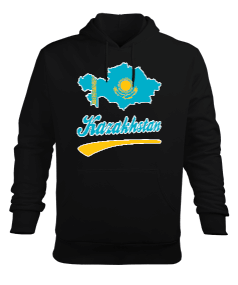 Kazakistan,Kazakhstan,Kazakistan Bayrağı,Kazakistan haritası,Kazakhstan flag. Erkek Kapüşonlu Hoodie Sweatshirt