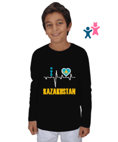 Kazakistan,Kazakhstan,Kazakistan Bayrağı,Kazakistan logosu,Kazakhstan flag. Çocuk Unisex Uzunkollu