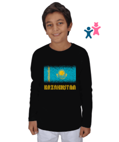 Kazakistan,Kazakhstan,Kazakistan Bayrağı,Kazakistan logosu,Kazakhstan flag. Çocuk Unisex Uzunkollu