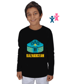 Kazakistan,Kazakhstan,Kazakistan Bayrağı,Kazakistan logosu,Kazakhstan flag. Çocuk Unisex Uzunkollu