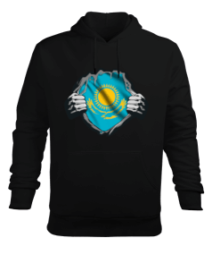 Kazakistan,Kazakhstan,Kazakistan Bayrağı,Kazakistan logosu,Kazakhstan flag. Erkek Kapüşonlu Hoodie Sweatshirt