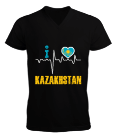 Kazakistan,Kazakhstan,Kazakistan Bayrağı,Kazakistan logosu,Kazakhstan flag. Erkek Kısa Kol V Yaka Tişört