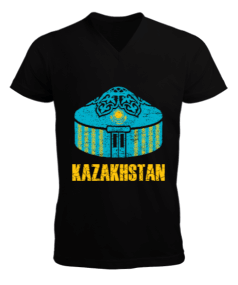 Kazakistan,Kazakhstan,Kazakistan Bayrağı,Kazakistan logosu,Kazakhstan flag. Erkek Kısa Kol V Yaka Tişört