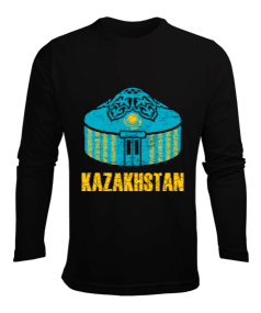 Kazakistan,Kazakhstan,Kazakistan Bayrağı,Kazakistan logosu,Kazakhstan flag. Erkek Uzun Kol Yazlık Tişört