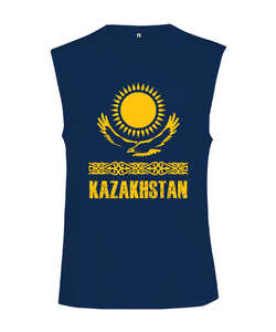 Kazakistan,Kazakhstan,Kazakistan Bayrağı,Kazakistan logosu,Kazakhstan flag. Lacivert Kesik Kol Unisex Tişört