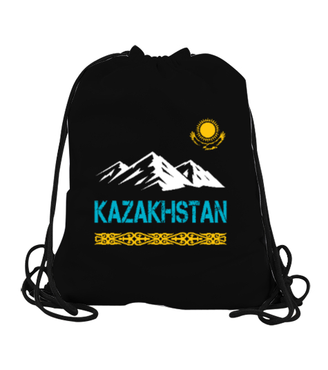 Kazakistan,Kazakhstan,Kazakistan Bayrağı,Kazakistan logosu,Kazakhstan flag. Siyah Büzgülü Spor Çanta