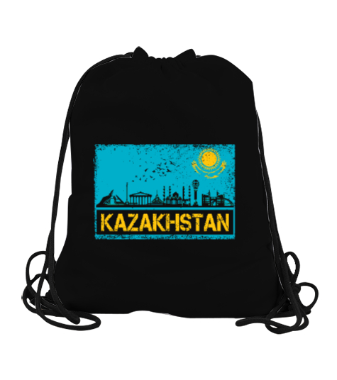 Kazakistan,Kazakhstan,Kazakistan Bayrağı,Kazakistan logosu,Kazakhstan flag. Siyah Büzgülü Spor Çanta