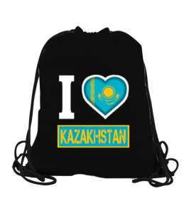 Kazakistan,Kazakhstan,Kazakistan Bayrağı,Kazakistan logosu,Kazakhstan flag. Siyah Büzgülü Spor Çanta