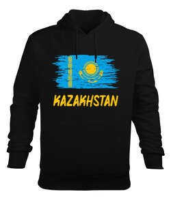 Kazakistan,Kazakhstan,Kazakistan Bayrağı,Kazakistan logosu,Kazakhstan flag. Siyah Erkek Kapüşonlu Hoodie Sweatshirt