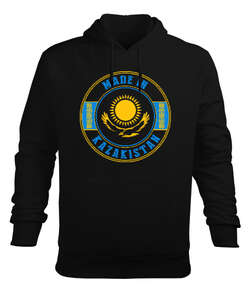 Kazakistan,Kazakhstan,Kazakistan Bayrağı,Kazakistan logosu,Kazakhstan flag. Siyah Erkek Kapüşonlu Hoodie Sweatshirt