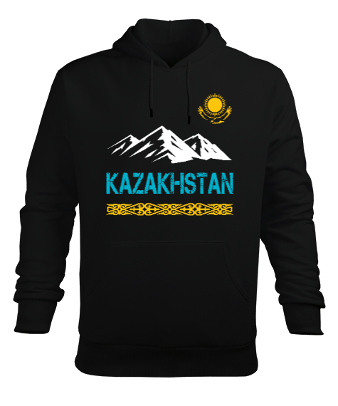 Kazakistan,Kazakhstan,Kazakistan Bayrağı,Kazakistan logosu,Kazakhstan flag. Siyah Erkek Kapüşonlu Hoodie Sweatshirt