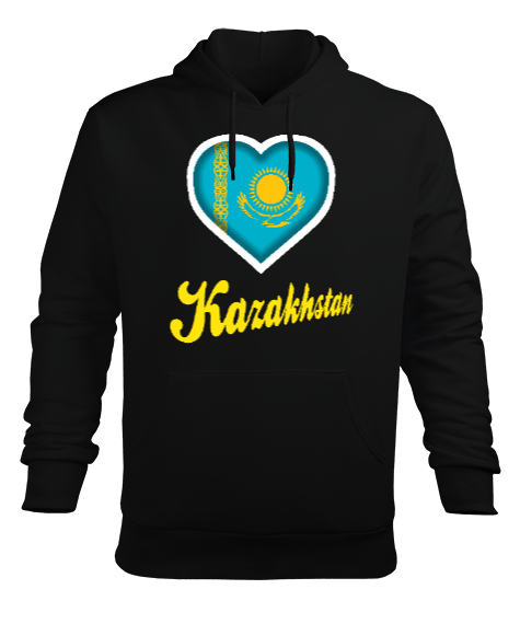 Kazakistan,Kazakhstan,Kazakistan Bayrağı,Kazakistan logosu,Kazakhstan flag. Siyah Erkek Kapüşonlu Hoodie Sweatshirt