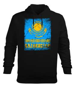 Kazakistan,Kazakhstan,Kazakistan Bayrağı,Kazakistan logosu,Kazakhstan flag. Siyah Erkek Kapüşonlu Hoodie Sweatshirt