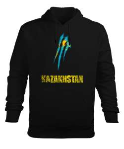 Kazakistan,Kazakhstan,Kazakistan Bayrağı,Kazakistan logosu,Kazakhstan flag. Siyah Erkek Kapüşonlu Hoodie Sweatshirt