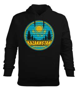 Kazakistan,Kazakhstan,Kazakistan Bayrağı,Kazakistan logosu,Kazakhstan flag. Siyah Erkek Kapüşonlu Hoodie Sweatshirt